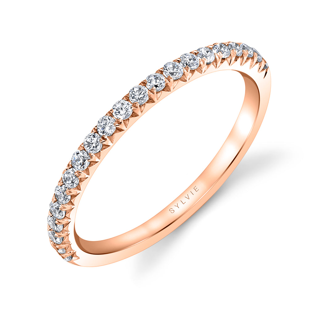 Shared Prong Wedding Band - Harmonie 18k Gold Rose