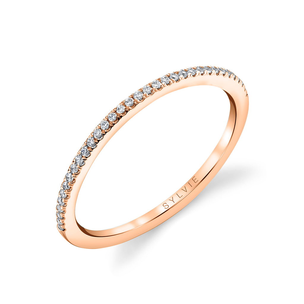 Thin Diamond Wedding Band 14k Gold Rose