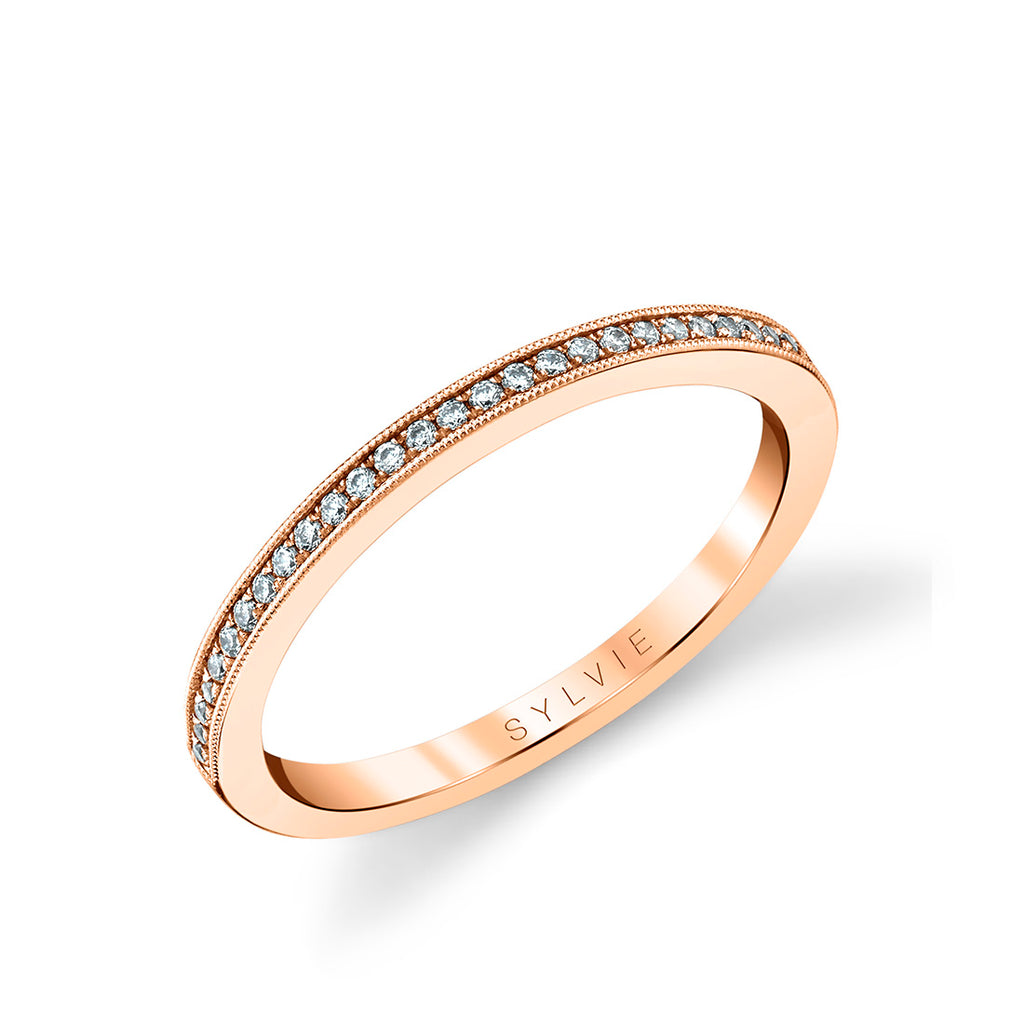 Thin Channel Set Wedding Band - Esmeralda 14k Gold Rose