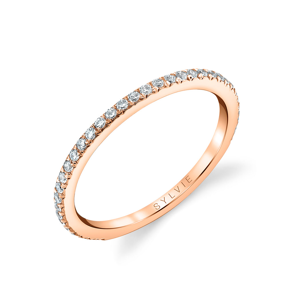 Thin Pave Wedding Band - Steffi 18k Gold Rose