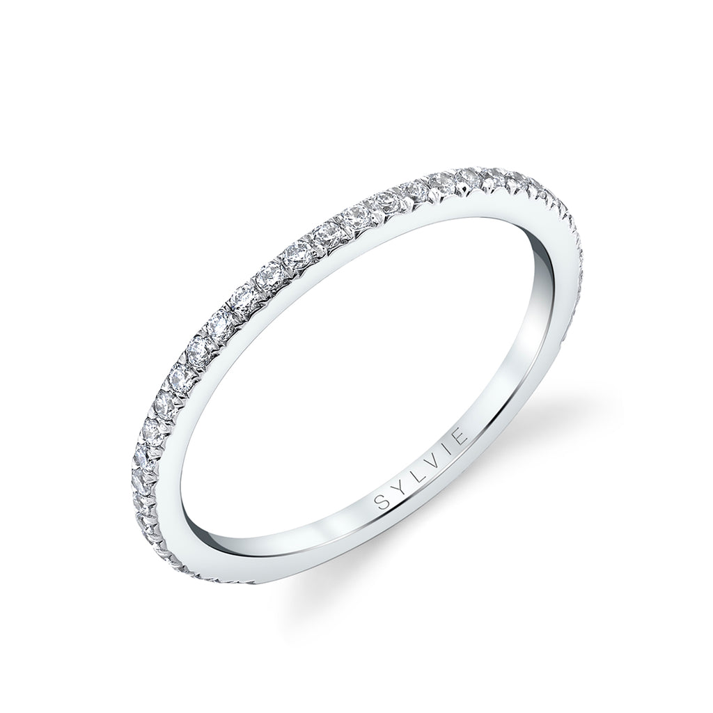 Thin Pave Wedding Band - Steffi 14k Gold White