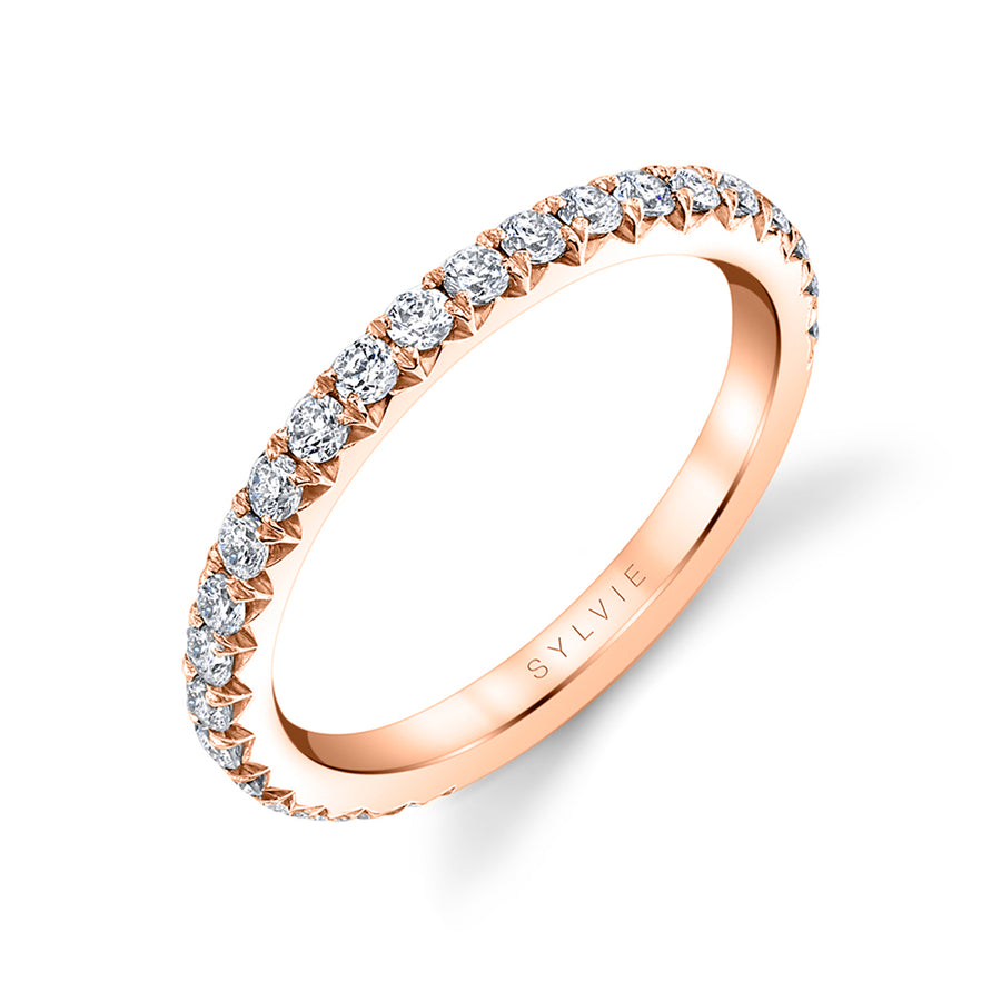 Thick Pave Wedding Band - Vanessa 14k Gold Rose
