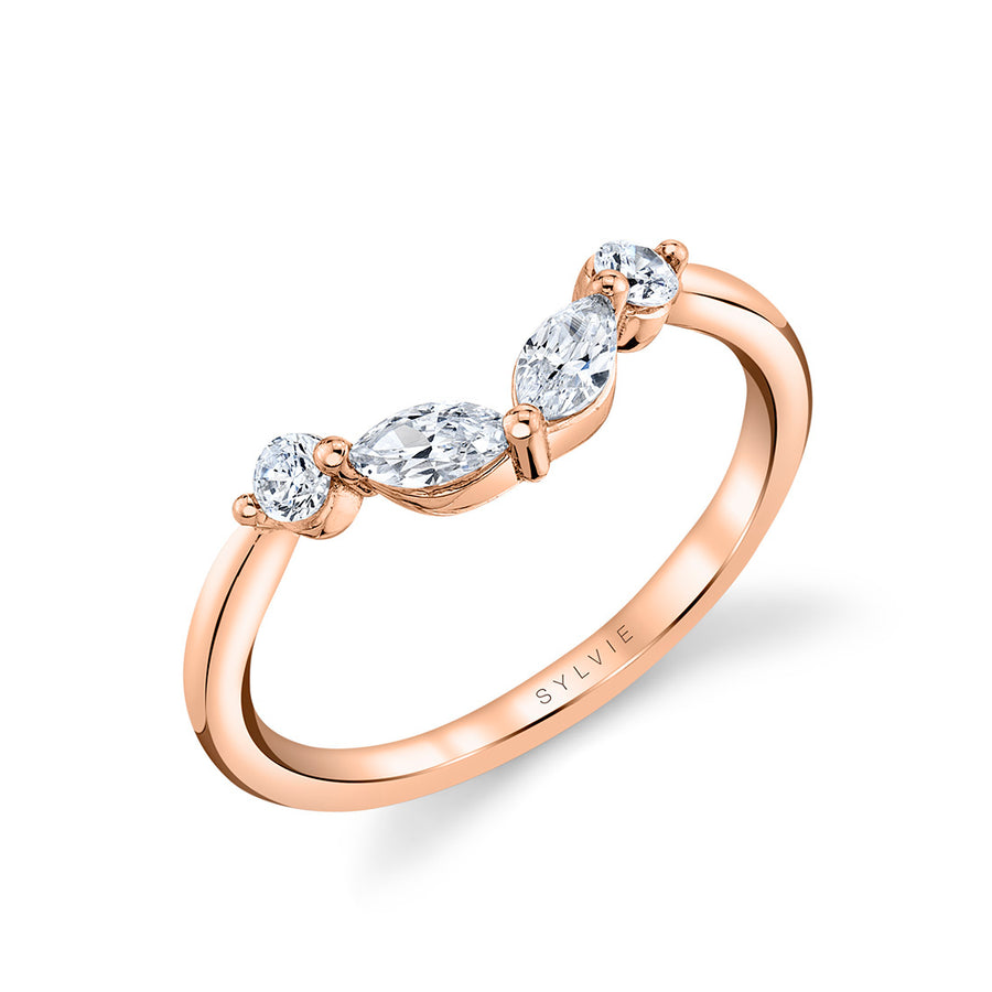 Diamond Curved Wedding Band - Alina 14k Gold Rose
