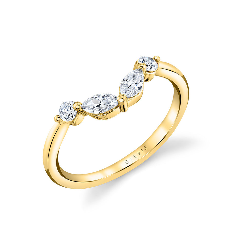 Diamond Curved Wedding Band - Alina 14k Gold Yellow