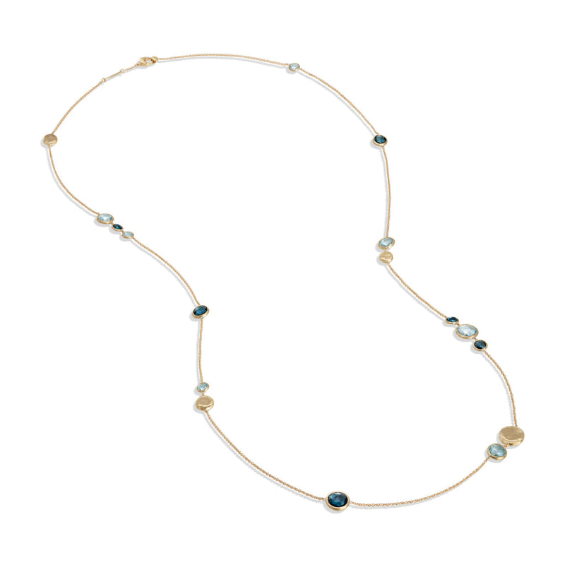 Marco Bicego Jaipur Color Collection 18K Yellow Gold Mixed Blue Topaz Long Necklace