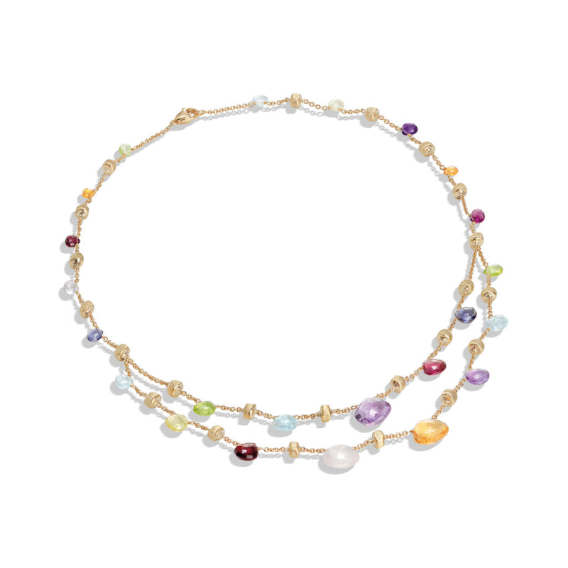 Marco Bicego Paradise Collection 18K Yellow Gold Mixed Gemstone Graduated Two Strand Necklace