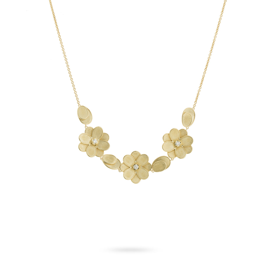 Marco BicegoÂ® Petali Collection 18K Yellow Gold and Diamond Three Flower Necklace