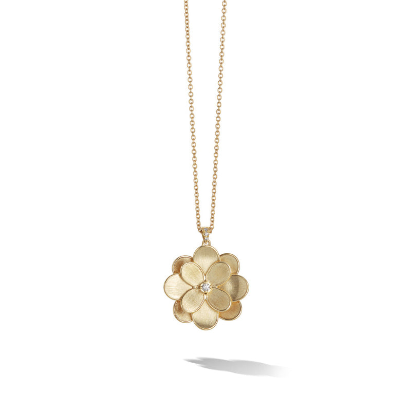 Marco Bicego Petali Collection 18K Yellow Gold and Diamond Large Long Flower Pendant