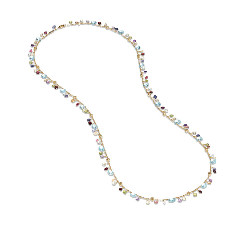 Marco Bicego Paradise Collection 18K Yellow Gold Blue Topaz and Mixed Gemstone Long Necklace
