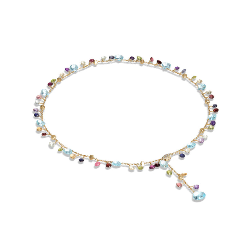 Marco Bicego Paradise Collection 18k Yellow Gold Blue Topaz and Mixed Gemstone Lariat Necklace