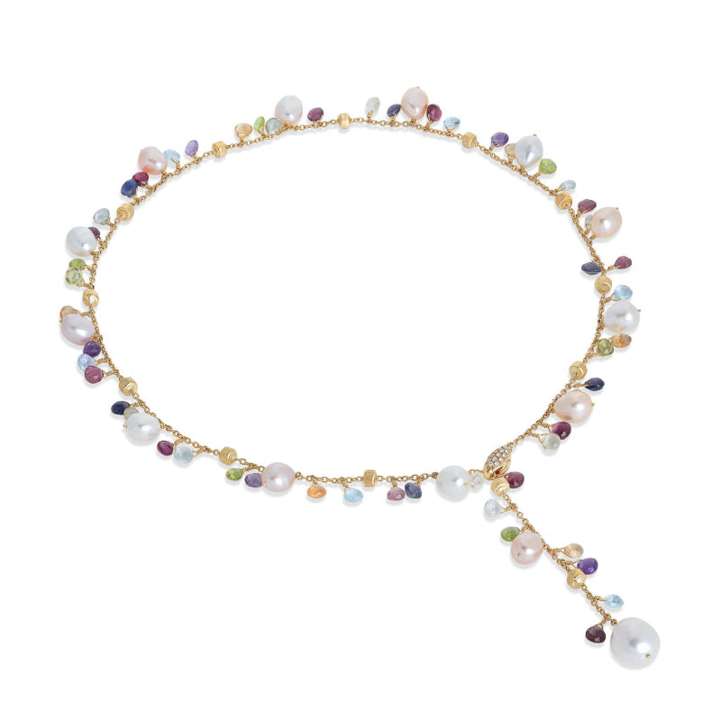Marco Bicego Paradise Collection 18K Yellow Gold Mixed Gemstone and Pearl Lariat Necklace