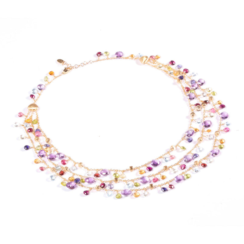 Marco Bicego Paradise Collection 18K Yellow Gold Amethyst and Mixed Gemstone Triple Strand Necklace