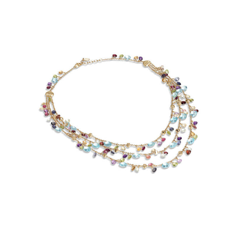 Marco Bicego Paradise Collection 18K Yellow Gold Blue Topaz and Mixed Gemstone Triple Strand Necklace