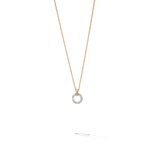 Marco Bicego Jaipur Link Collection 18K Yellow & White Gold Flat-Link Diamond Pendant Necklace