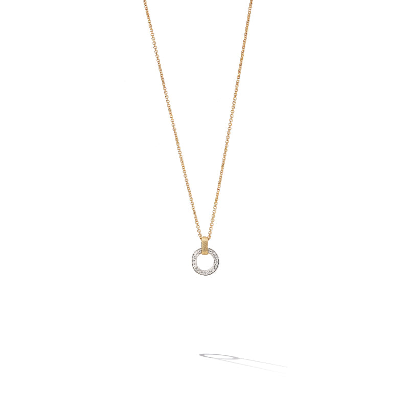 Marco Bicego Jaipur Link Collection 18K Yellow & White Gold Flat-Link Diamond Pendant Necklace