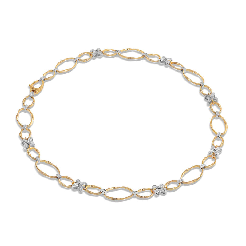 Marco Bicego Marrakech Onde Collection 18K Yellow and White Gold Collar Necklace with Diamond Flowers