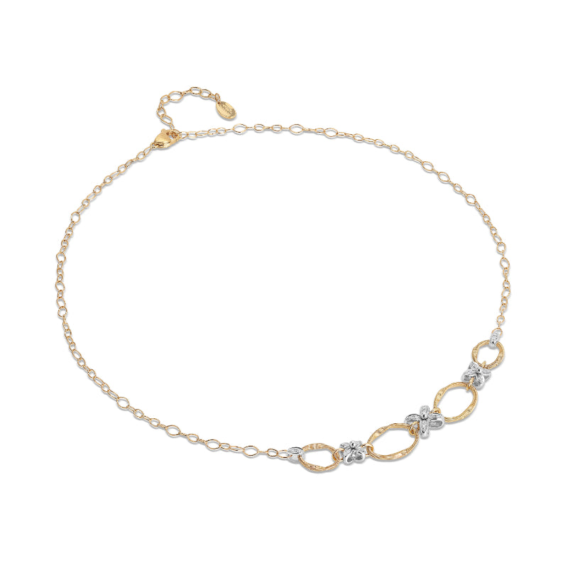 Marco Bicego Marrakech Onde Collection 18K Yellow and White Gold Half Necklace with Diamond Flowers