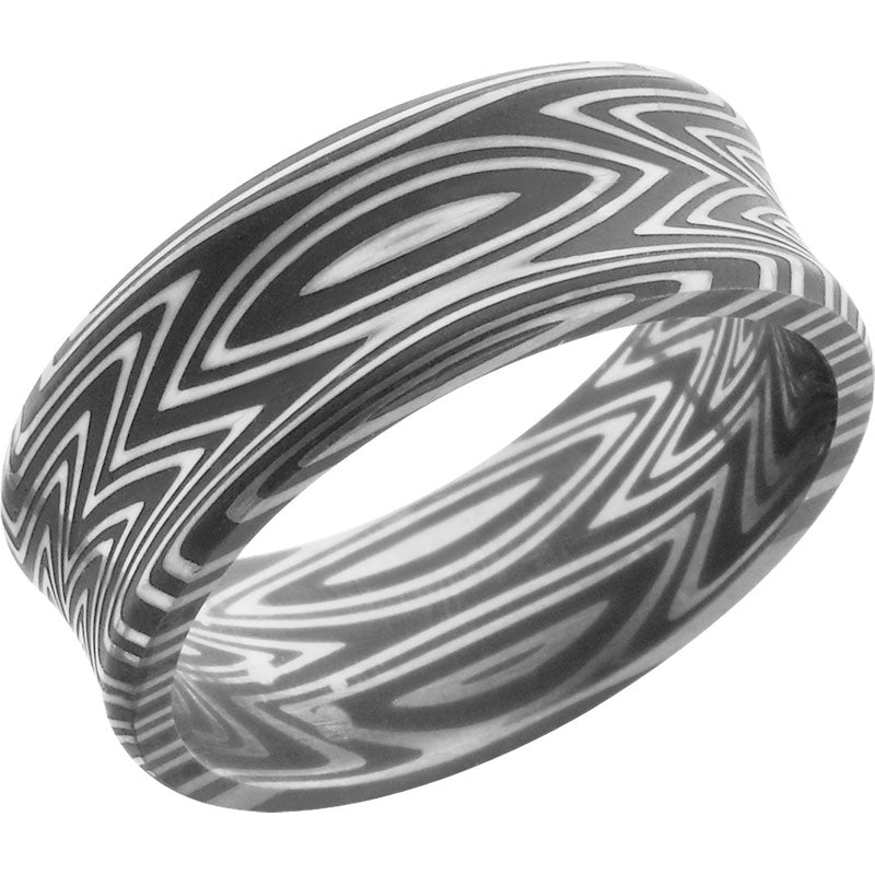 Lashbrook Black & White Damascus Steel 8mm Men's Wedding Band