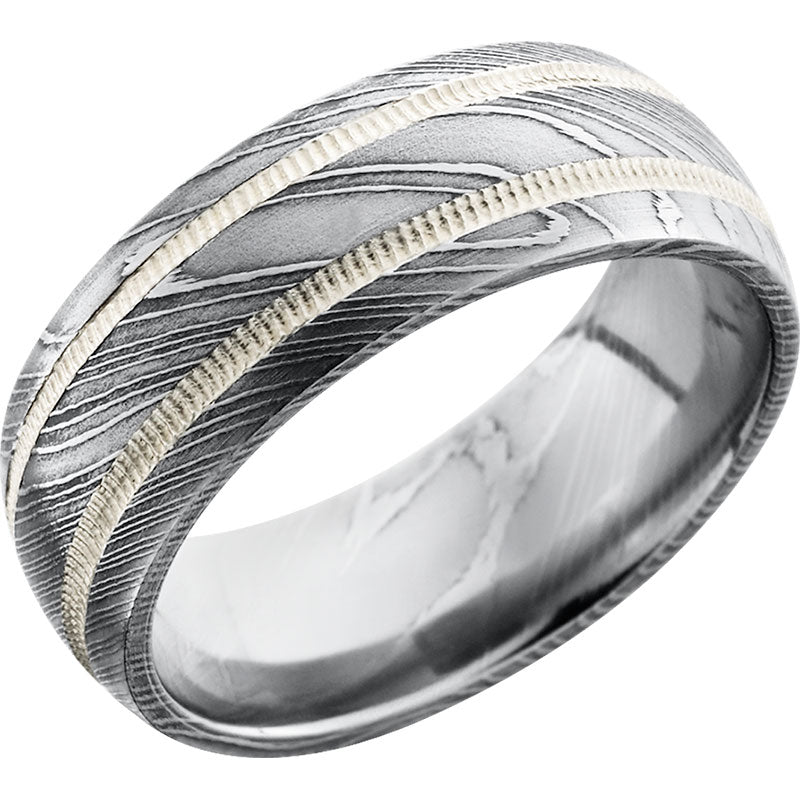 Lashbrook Black & White Damascus Steel 8mm Men's Wedding Band