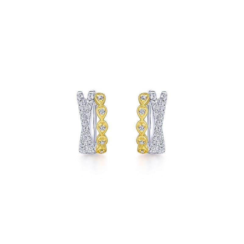 Gabriel & Co. 14k Two Tone Contemporary Diamond Huggie Earrings