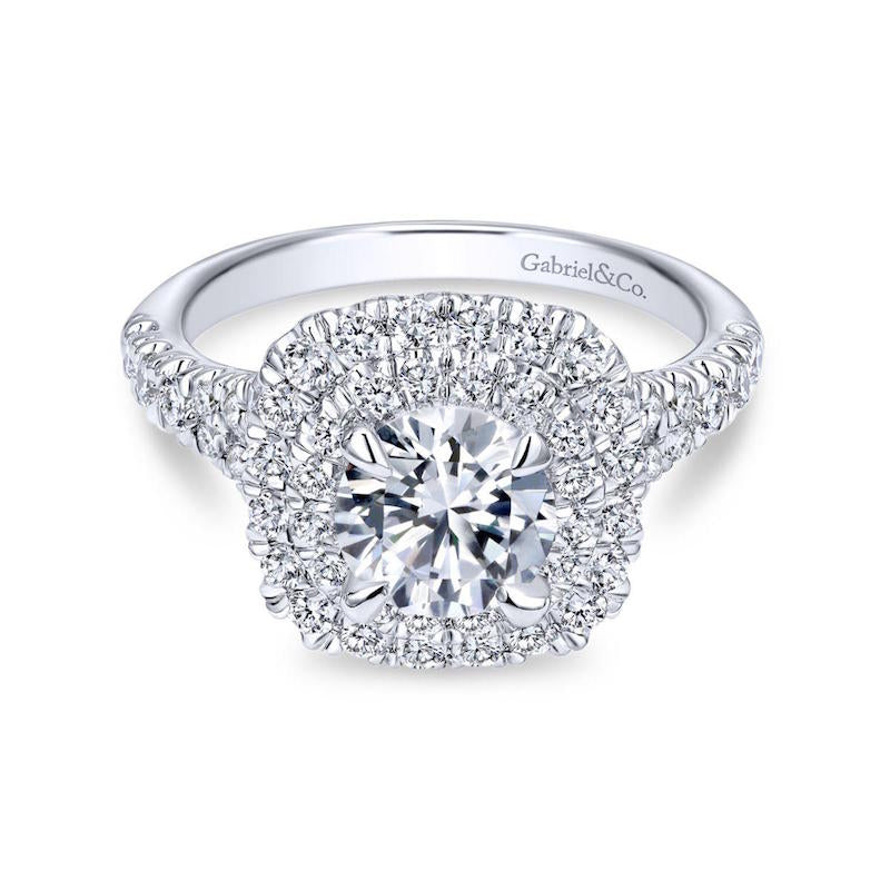 Gabriel & Co. 14k White Gold Contemporary Double Halo Engagement Ring