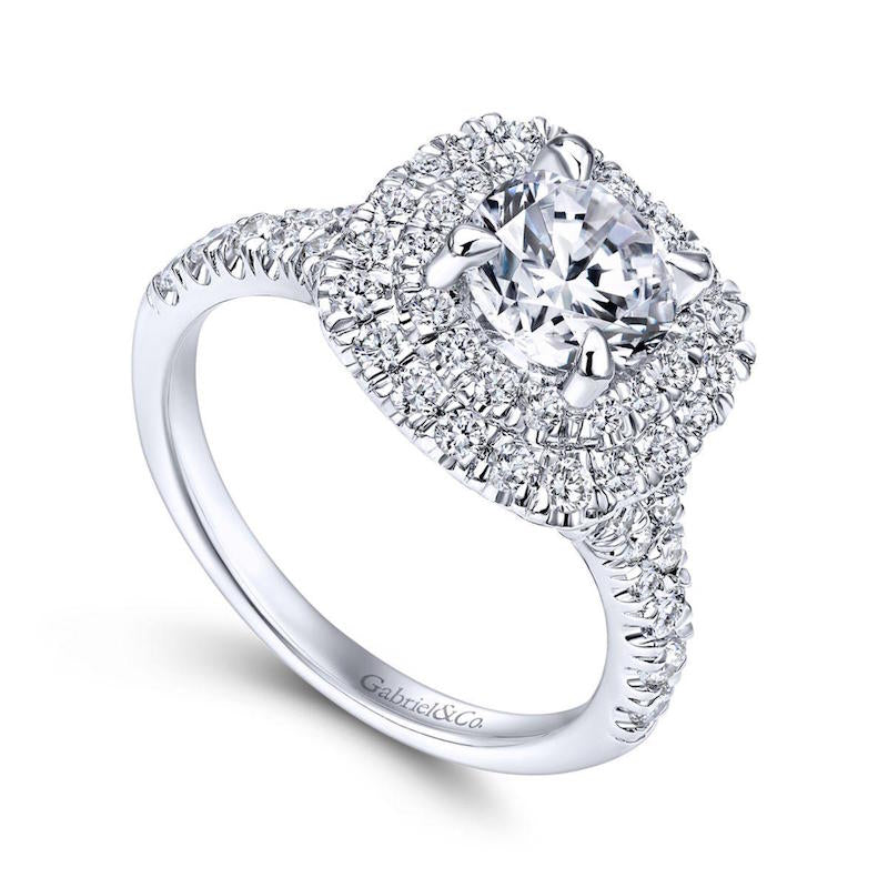 Gabriel & Co. 14k White Gold Contemporary Double Halo Engagement Ring