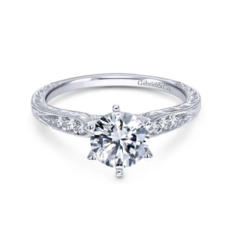 Gabriel & Co. 14k White Gold Victorian Straight Engagement Ring