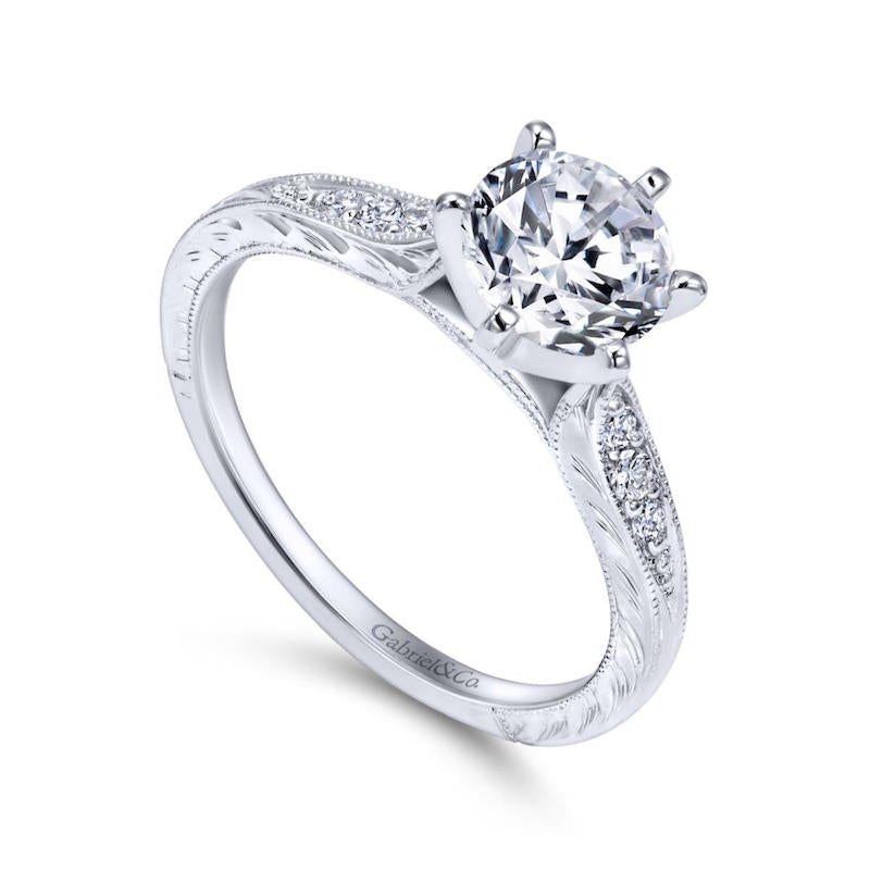 Gabriel & Co. 14k White Gold Victorian Straight Engagement Ring