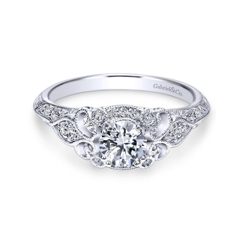 Gabriel & Co. 14k White Gold Victorian Vintage Engagement Ring