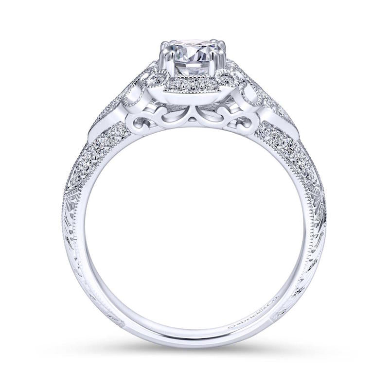 Gabriel & Co. 14k White Gold Victorian Vintage Engagement Ring