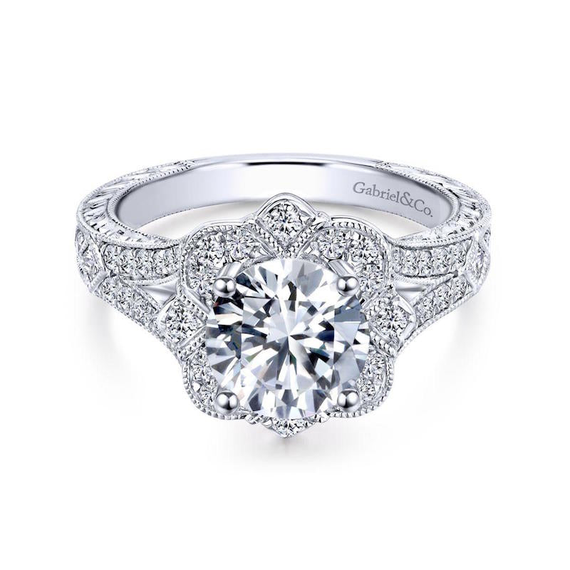 Gabriel & Co. 14k White Gold Victorian Halo Engagement Ring