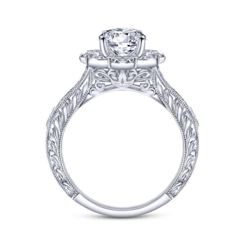 Gabriel & Co. 14k White Gold Victorian Halo Engagement Ring