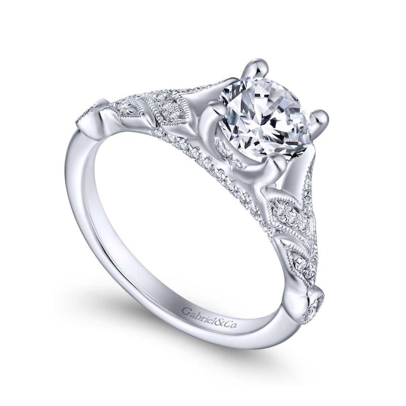 Gabriel & Co. 14k White Gold Victorian Split Shank Engagement Ring