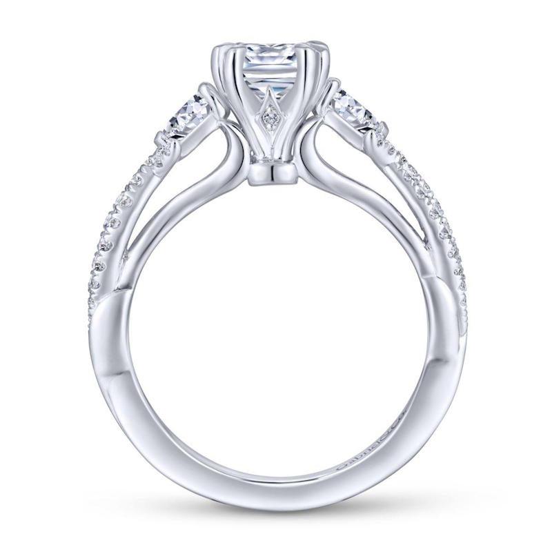 Gabriel & Co. 14k White Gold Contemporary 3 Stone Engagement Ring