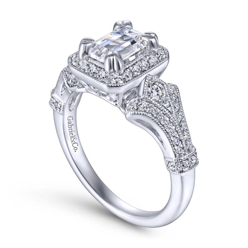 Gabriel & Co. 14k White Gold Victorian Halo Engagement Ring