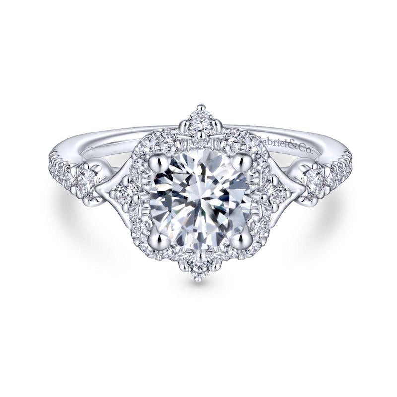 Gabriel & Co. 14k White Gold Art Deco Halo Engagement Ring