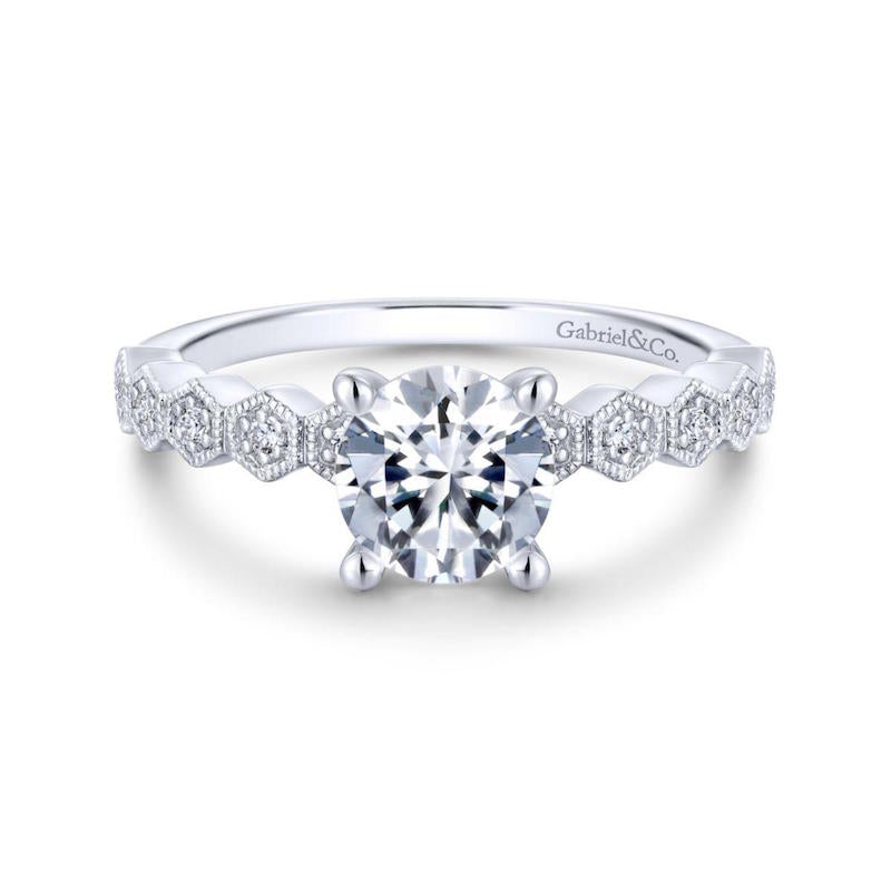 Gabriel & Co. 14k White Gold Victorian Straight Engagement Ring