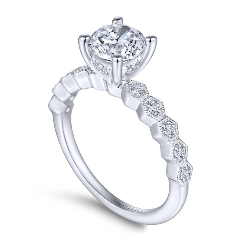 Gabriel & Co. 14k White Gold Victorian Straight Engagement Ring