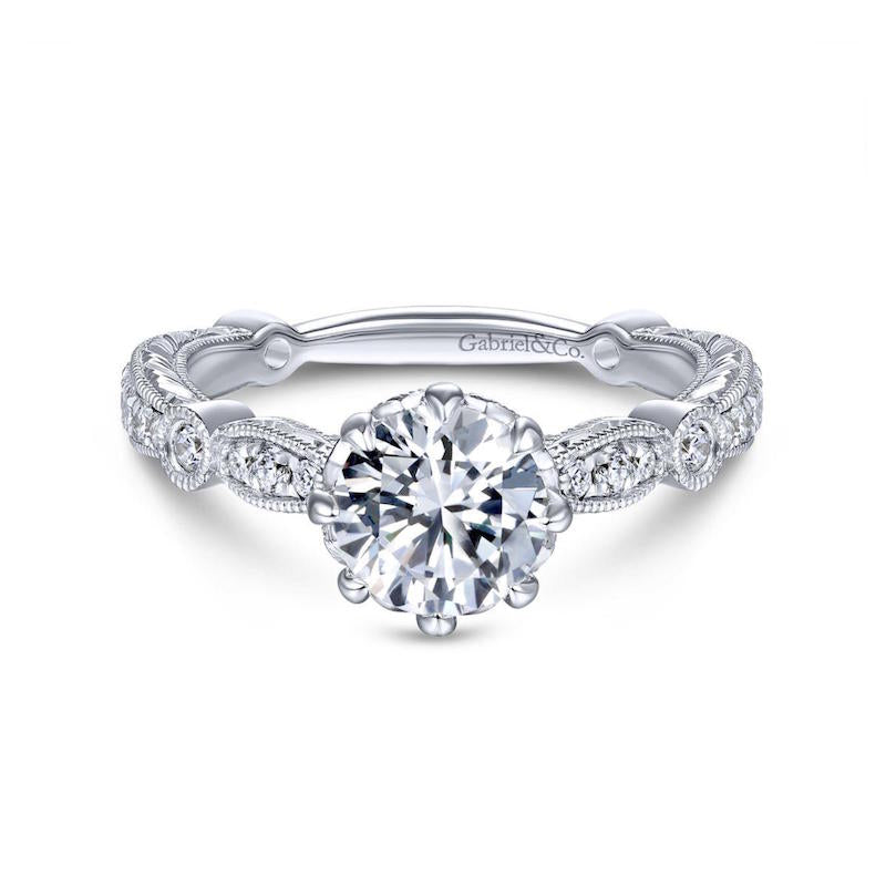 Gabriel & Co. 14k White Gold Victorian Straight Engagement Ring