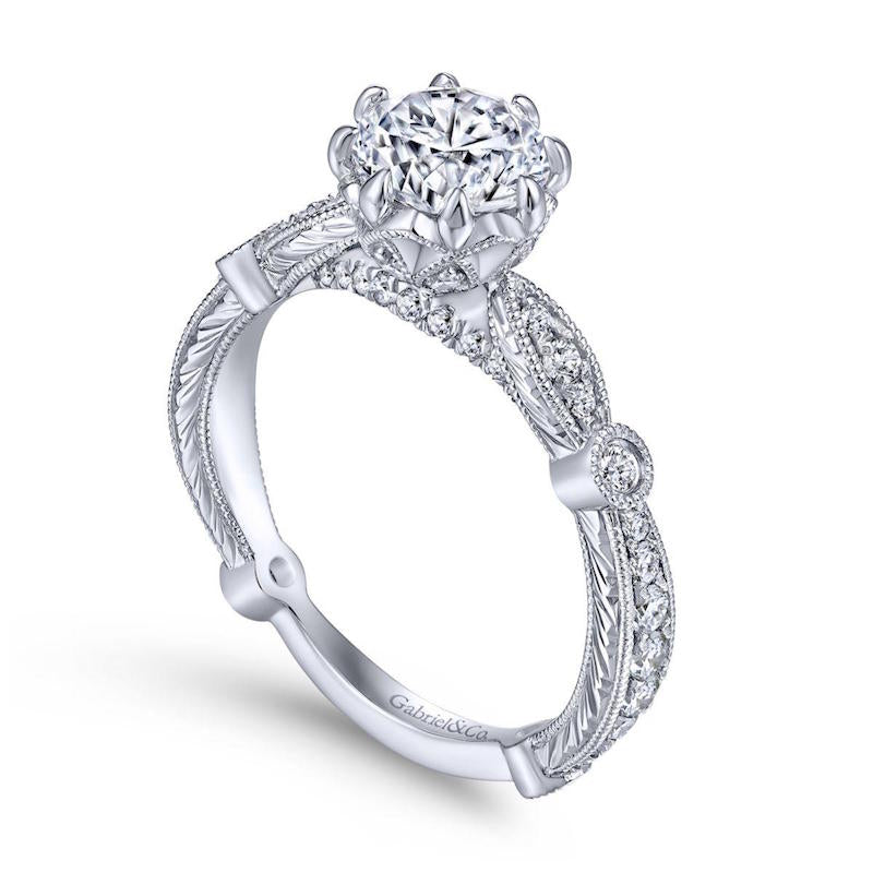 Gabriel & Co. 14k White Gold Victorian Straight Engagement Ring