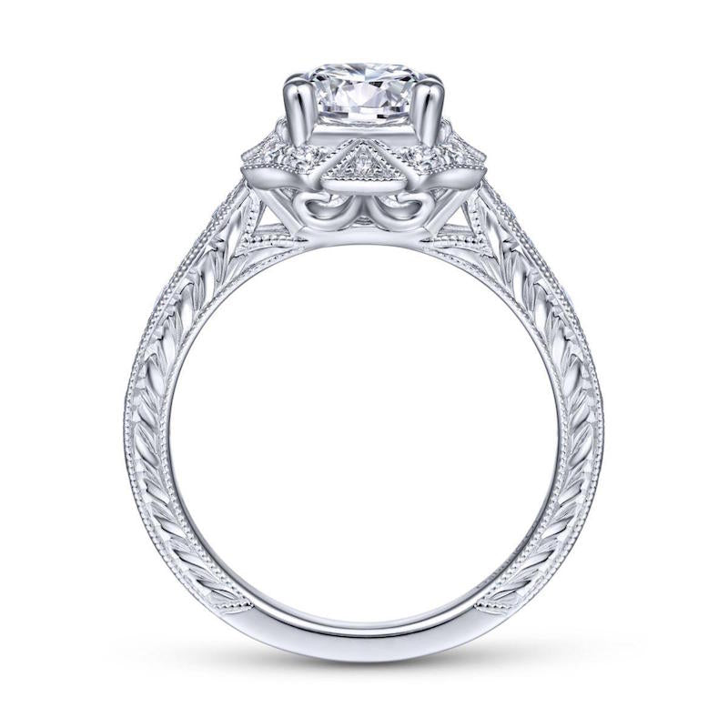 Gabriel & Co. 14k White Gold Art Deco Halo Engagement Ring