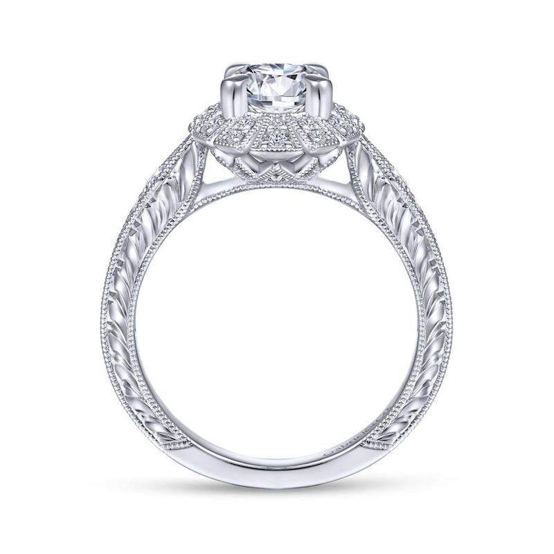 Gabriel & Co. 14k White Gold Art Deco Halo Engagement Ring