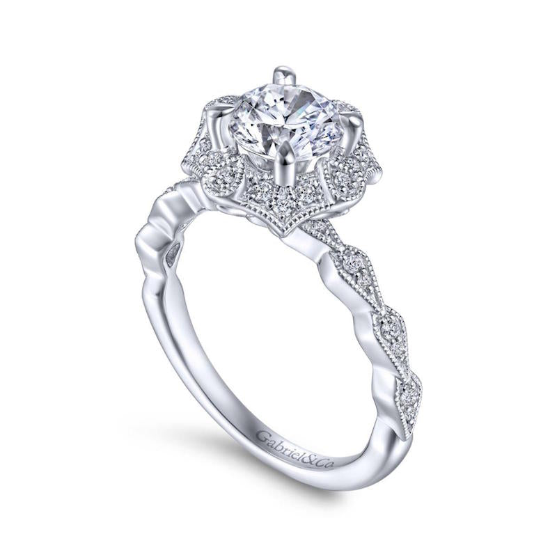 Gabriel & Co. 14k White Gold Art Deco Halo Engagement Ring