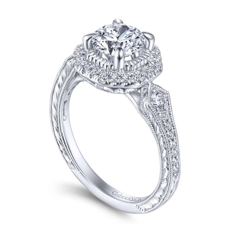 Gabriel & Co. 14k White Gold Art Deco Halo Engagement Ring