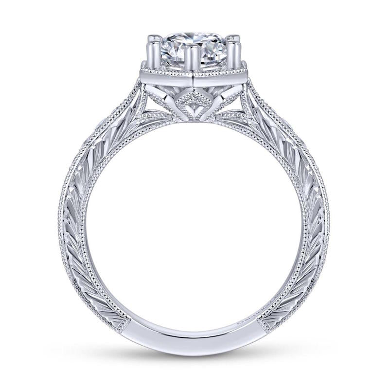 Gabriel & Co. 14k White Gold Art Deco Straight Engagement Ring