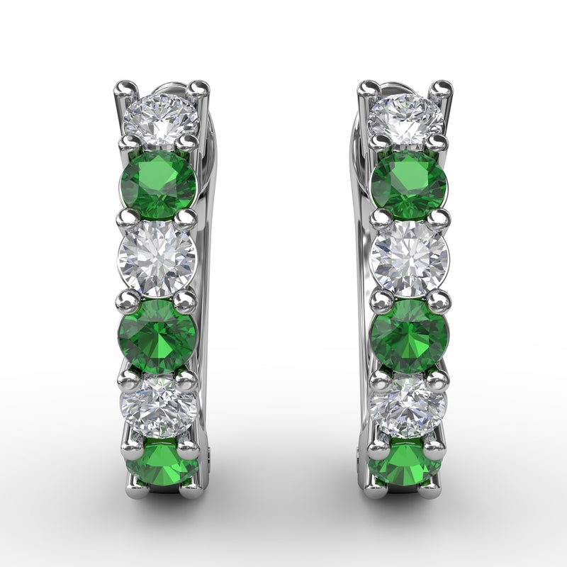 Fana Shared Prong Emerald And Diamond Hoop Earrings