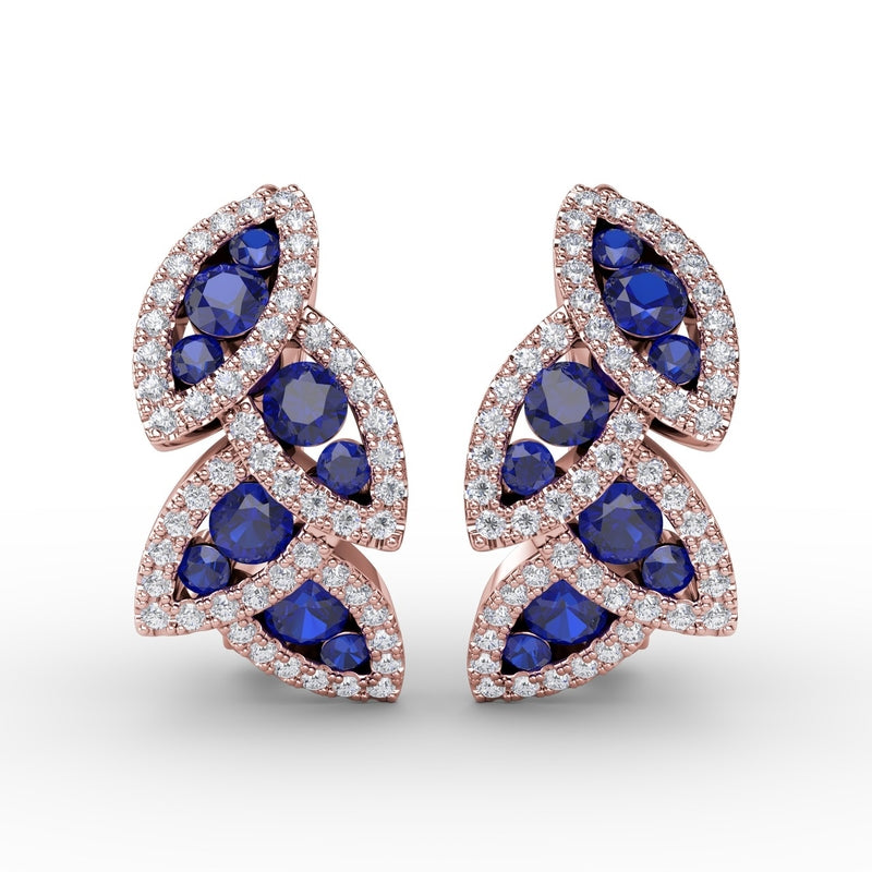 Fana Glam Galore Sapphire and Diamond Leaf Earrings