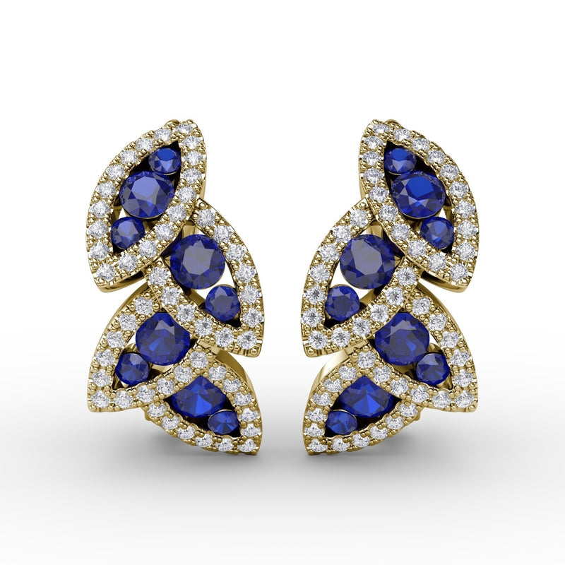 Fana Glam Galore Sapphire and Diamond Leaf Earrings