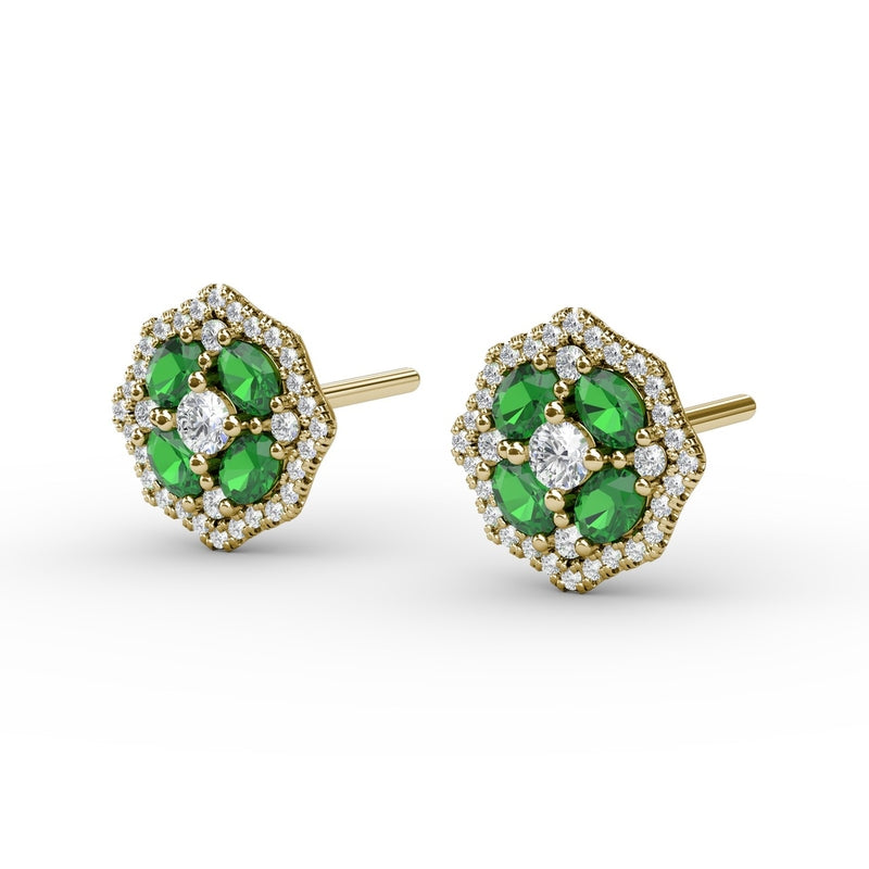 Fana Striking Emerald and Diamond Stud Earrings