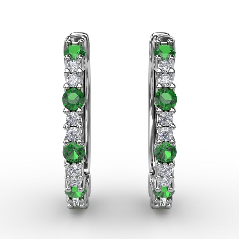 Fana Shared Prong Emerald and Diamond Hoops